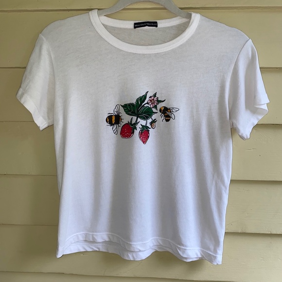 Brandy Melville Tops - BRANDY MELVILLE Tory Bees and Strawberries Cropped Tee